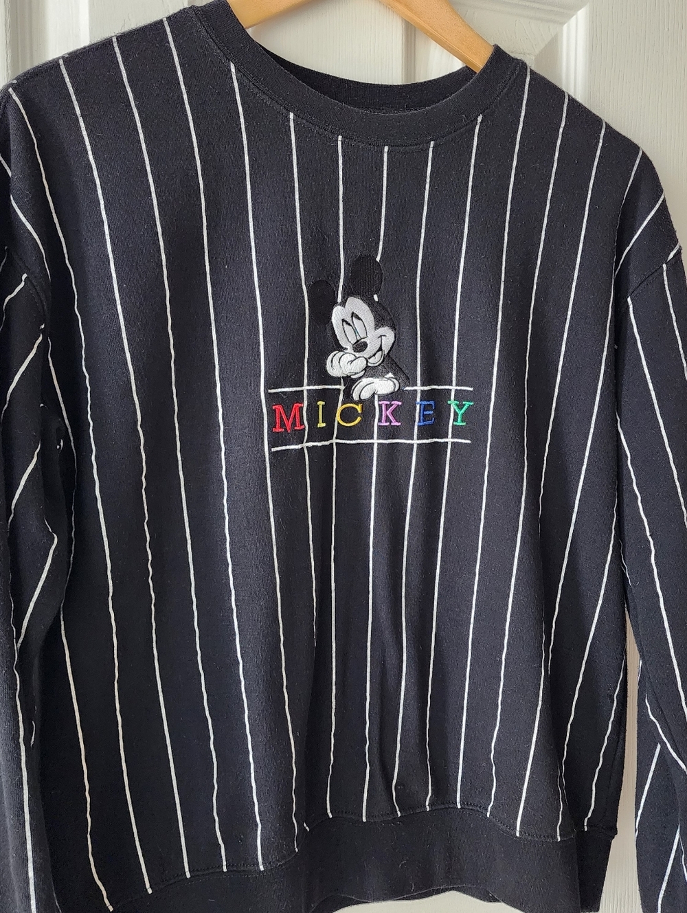 Mickey Embroidered Black Pinstripe Sweatshirt - Picture 5 of 12